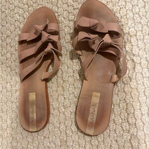 Kaanas Dusty Pink Bow-Strap Leather Slide Sandals